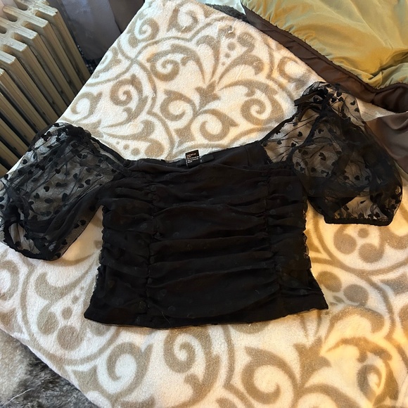 Polka Dot Mesh Crop Top - Picture 1 of 1